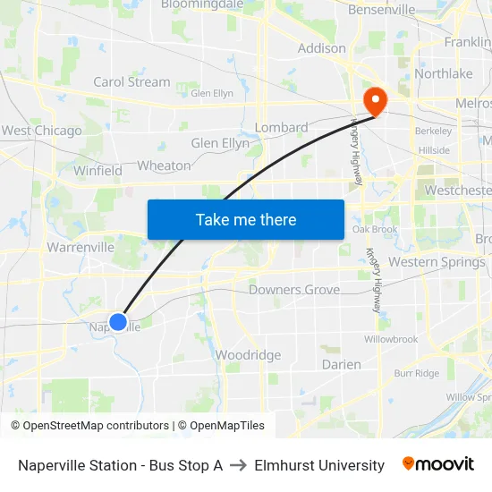 Naperville Station - Bus Stop A to Elmhurst University map