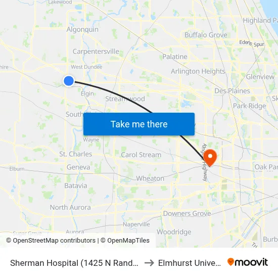 Sherman Hospital (1425 N Randall Rd) to Elmhurst University map