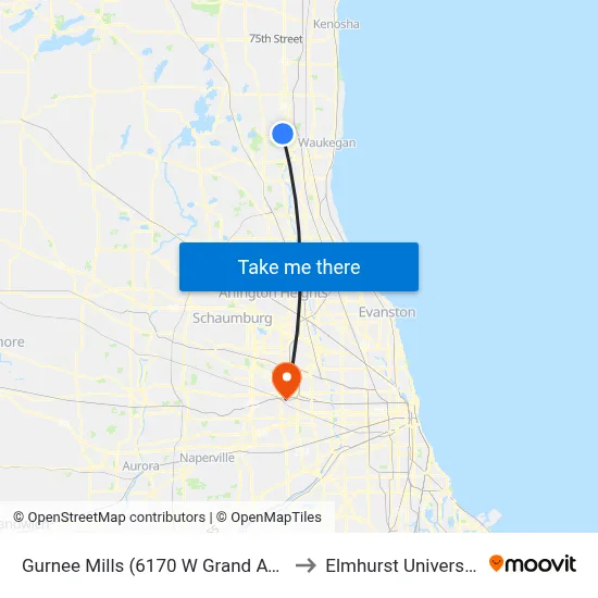 Gurnee Mills (6170 W Grand Ave) to Elmhurst University map
