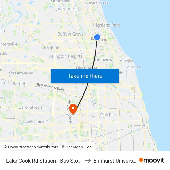 Lake Cook Rd Station - Bus Stop A to Elmhurst University map