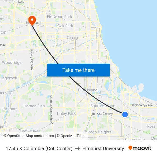 175th & Columbia (Col. Center) to Elmhurst University map
