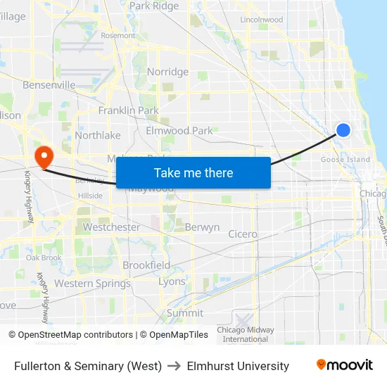 Fullerton & Seminary (West) to Elmhurst University map