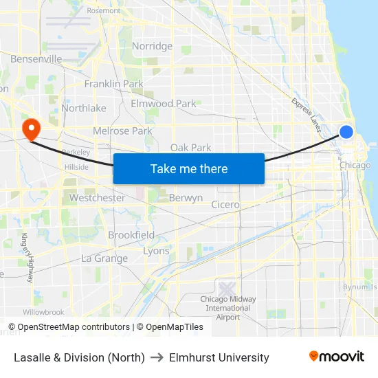 Lasalle & Division (North) to Elmhurst University map