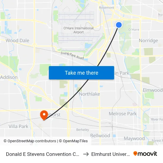 Donald E Stevens Convention Center to Elmhurst University map