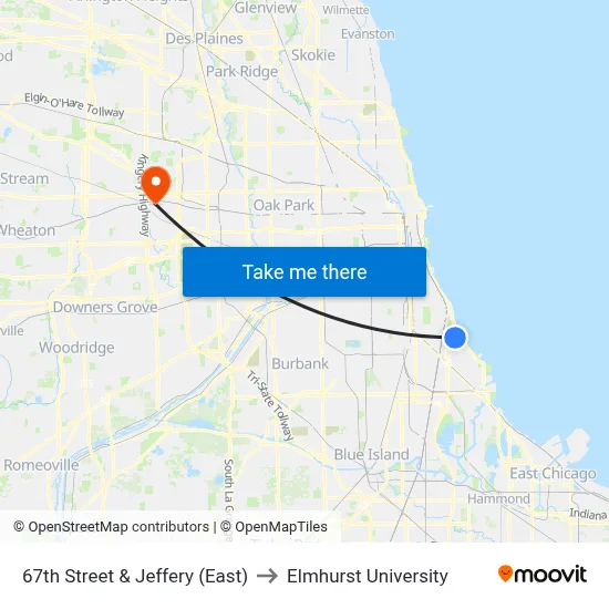 67th Street & Jeffery (East) to Elmhurst University map