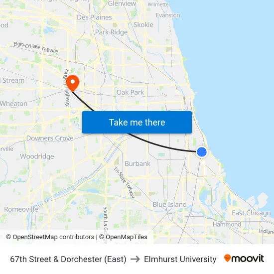 67th Street & Dorchester (East) to Elmhurst University map