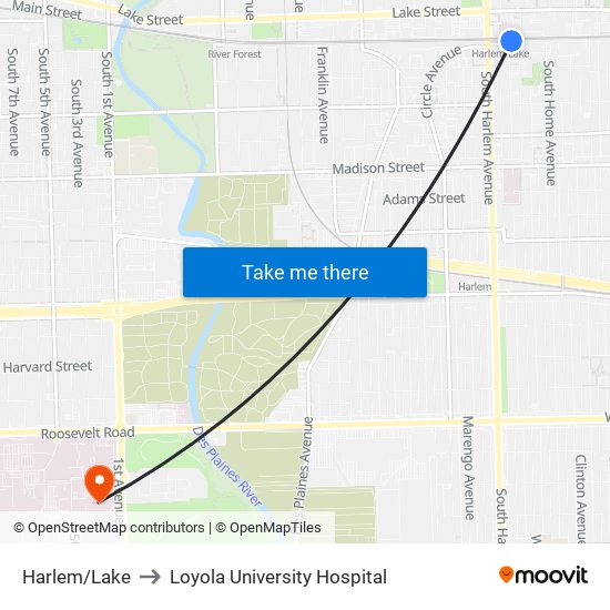 Harlem/Lake to Loyola University Hospital map
