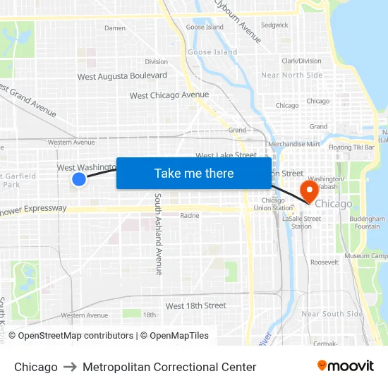Chicago to Metropolitan Correctional Center map