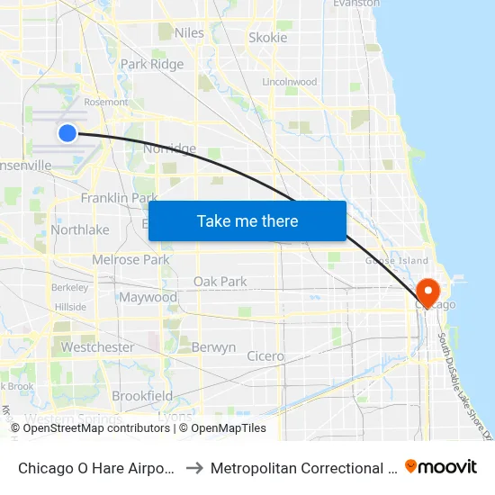 Chicago O Hare Airport ORD to Metropolitan Correctional Center map
