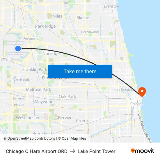 Chicago O Hare Airport ORD to Lake Point Tower map