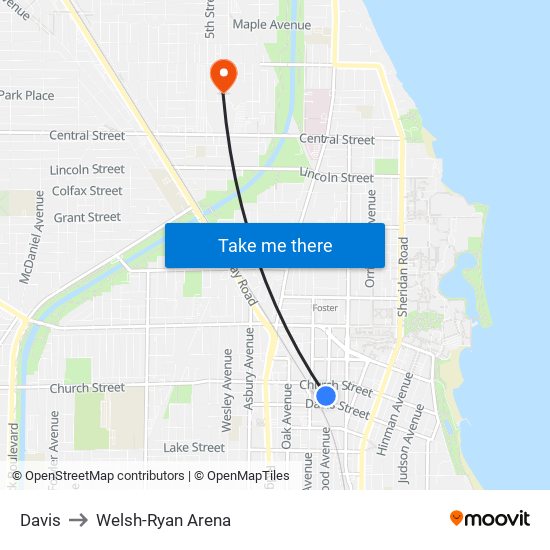 Davis to Welsh-Ryan Arena map