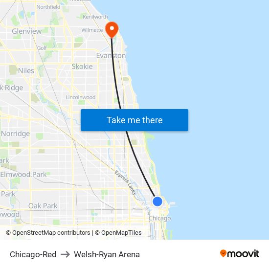 Chicago-Red to Welsh-Ryan Arena map