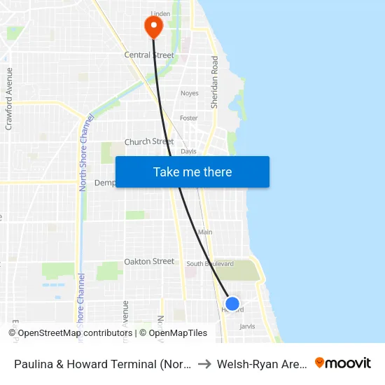 Paulina & Howard Terminal (North) to Welsh-Ryan Arena map