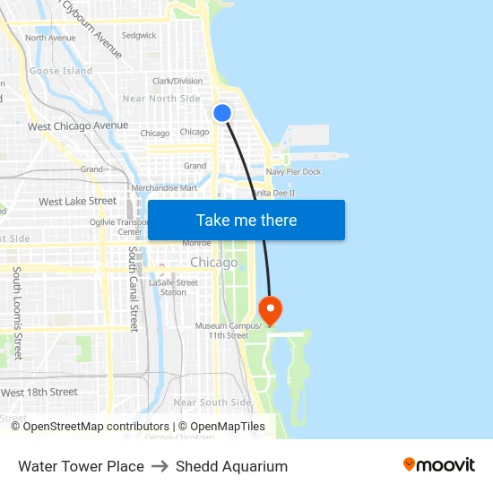 Water Tower Place to Shedd Aquarium map