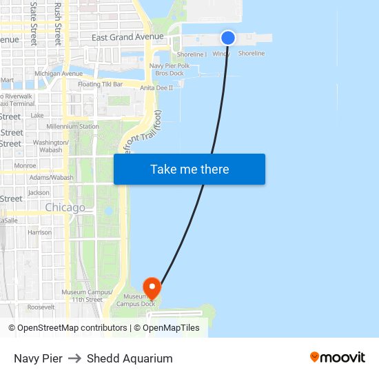 Navy Pier to Shedd Aquarium map