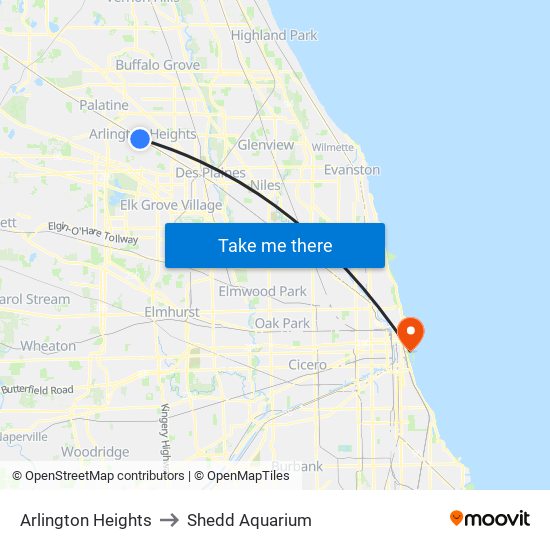 Arlington Heights to Shedd Aquarium map