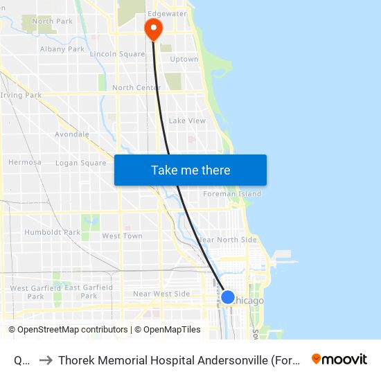 Quincy to Thorek Memorial Hospital Andersonville (Formerly Methodist Hospital Of Chicago) map
