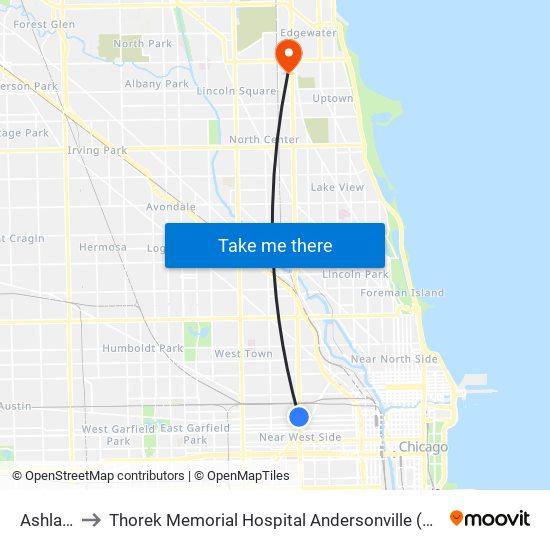 Ashland-Lake to Thorek Memorial Hospital Andersonville (Formerly Methodist Hospital Of Chicago) map