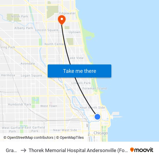 Grand-Red to Thorek Memorial Hospital Andersonville (Formerly Methodist Hospital Of Chicago) map