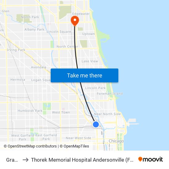 Grand-Blue to Thorek Memorial Hospital Andersonville (Formerly Methodist Hospital Of Chicago) map