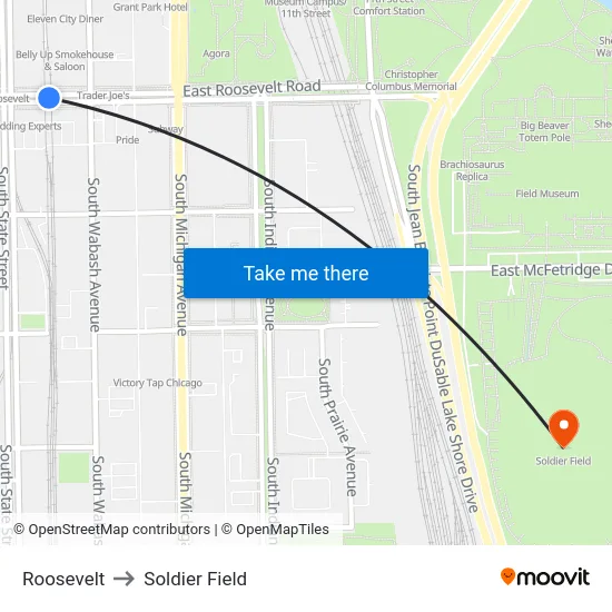 Roosevelt to Soldier Field map