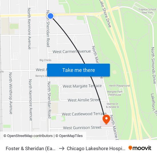 Foster & Sheridan (East) to Chicago Lakeshore Hospital map