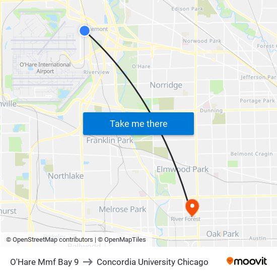 O'Hare Mmf Bay 9 to Concordia University Chicago map