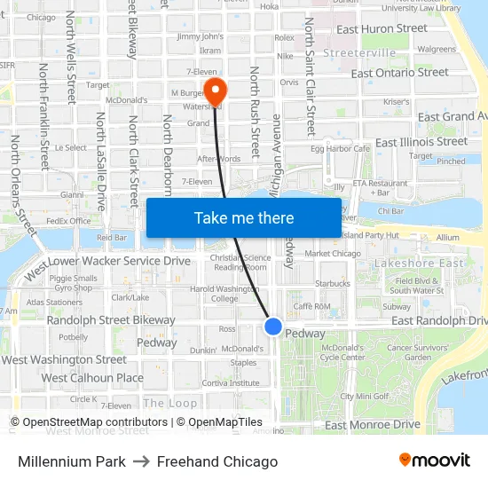 Millennium Park to Freehand Chicago map