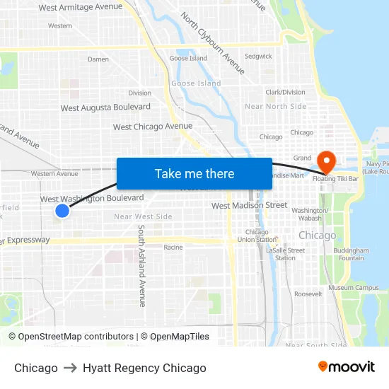 Chicago to Hyatt Regency Chicago map
