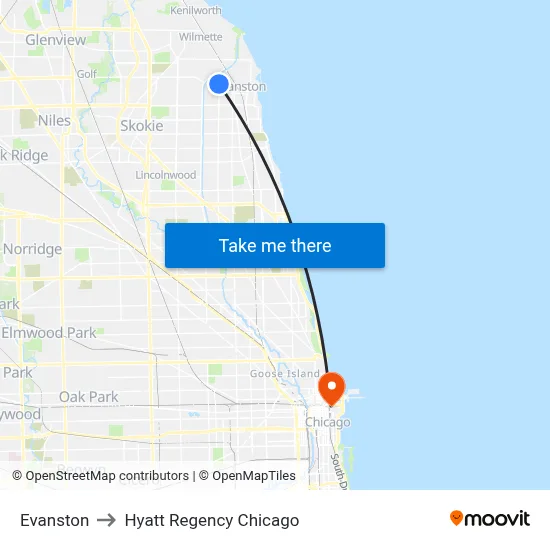 Evanston to Hyatt Regency Chicago map