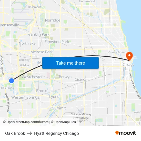 Oak Brook to Hyatt Regency Chicago map