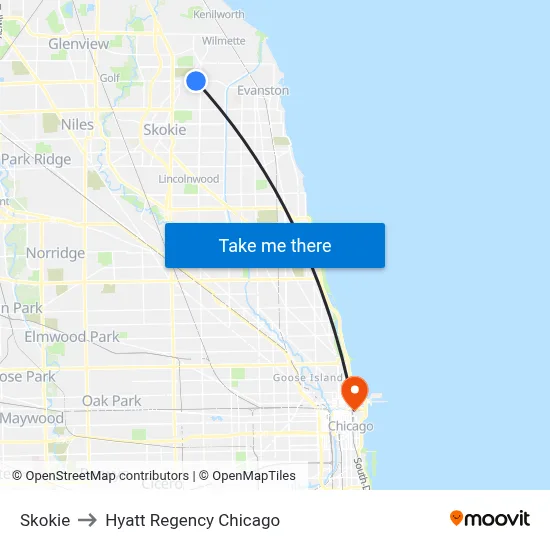 Skokie to Hyatt Regency Chicago map