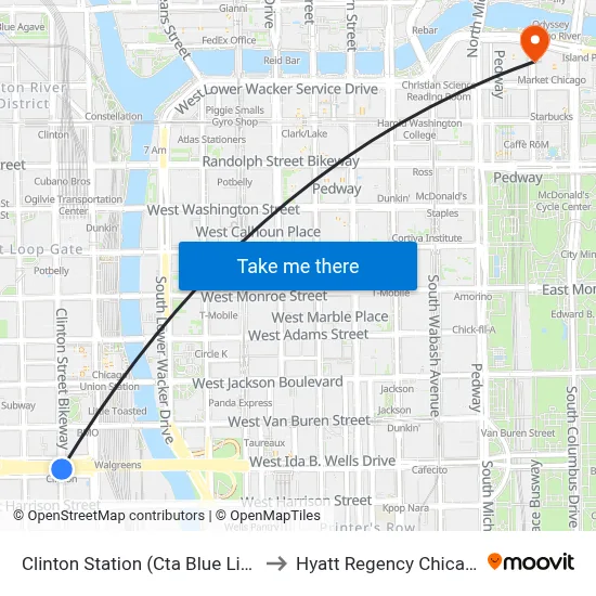 Clinton Station (Cta Blue Line) to Hyatt Regency Chicago map