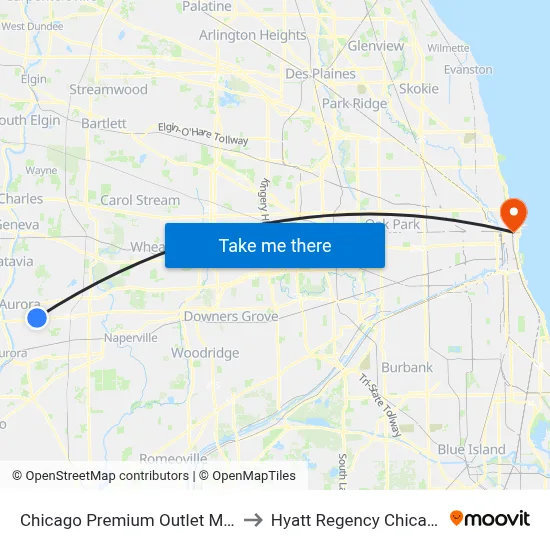 Chicago Premium Outlet Mall to Hyatt Regency Chicago map