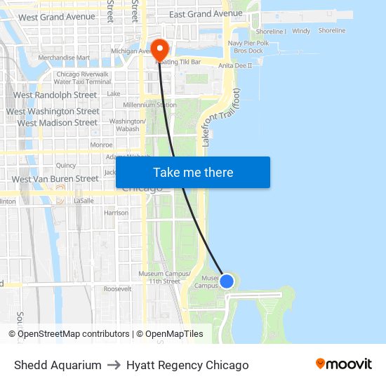 Shedd Aquarium to Hyatt Regency Chicago map