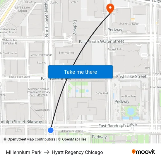 Millennium Park to Hyatt Regency Chicago map