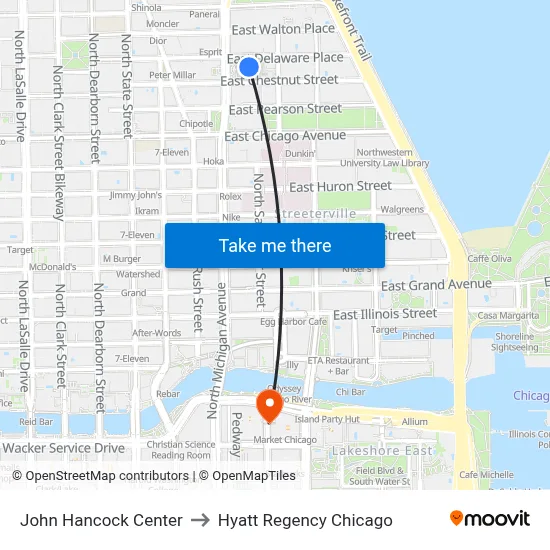 John Hancock Center to Hyatt Regency Chicago map