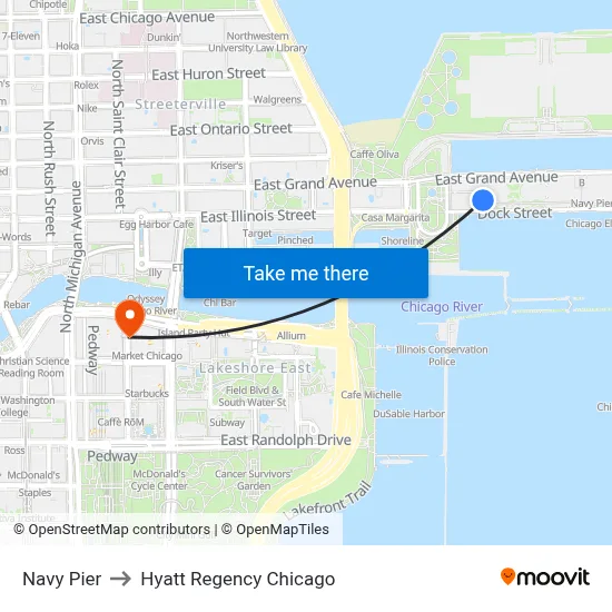 Navy Pier to Hyatt Regency Chicago map