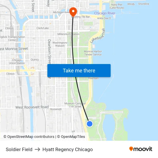 Soldier Field to Hyatt Regency Chicago map