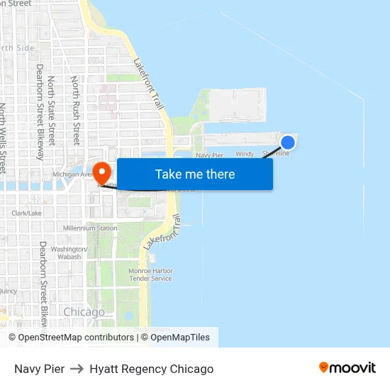 Navy Pier to Hyatt Regency Chicago map