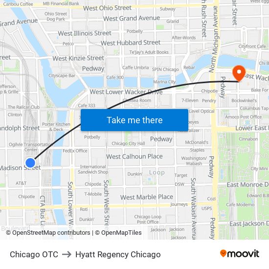 Chicago OTC to Hyatt Regency Chicago map