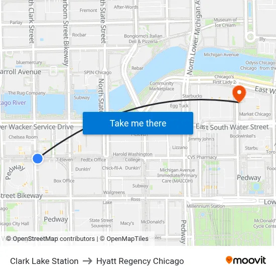 Clark Lake Station to Hyatt Regency Chicago map