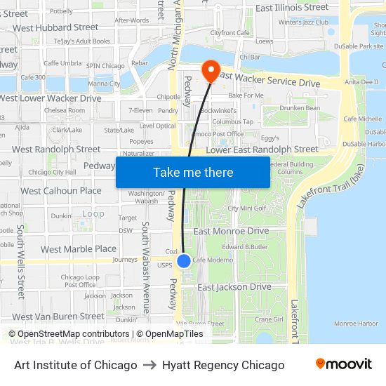 Art Institute of Chicago to Hyatt Regency Chicago map