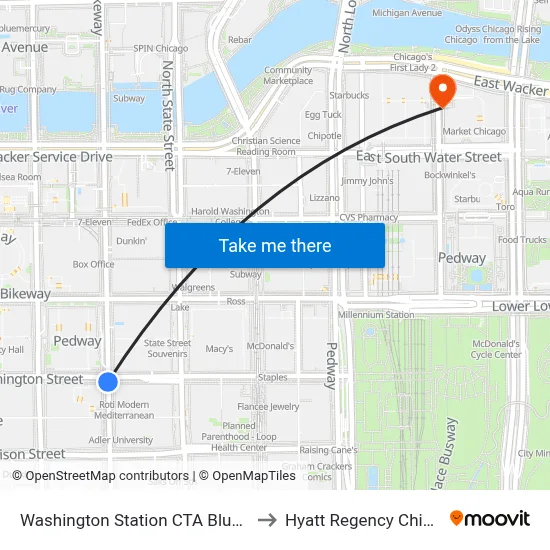 Washington Station CTA Blue Line to Hyatt Regency Chicago map