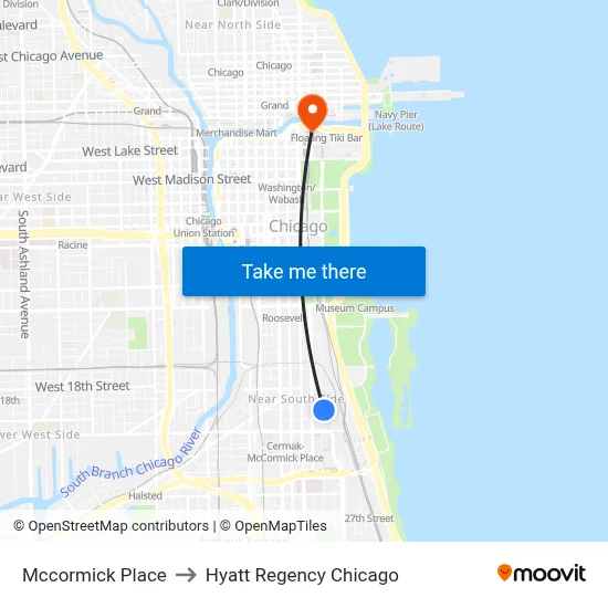 Mccormick Place to Hyatt Regency Chicago map