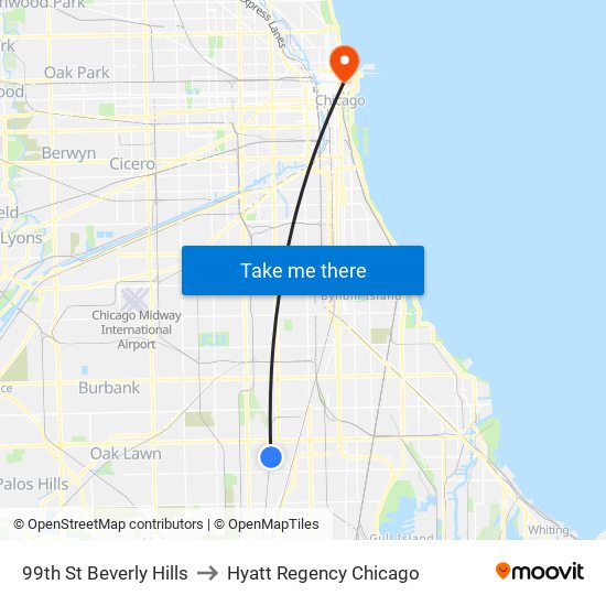 99th St Beverly Hills to Hyatt Regency Chicago map