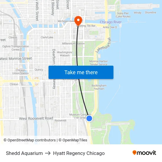 Shedd Aquarium to Hyatt Regency Chicago map