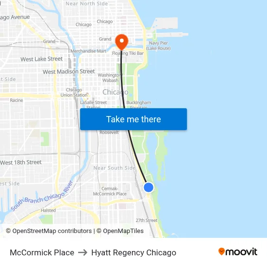 McCormick Place to Hyatt Regency Chicago map