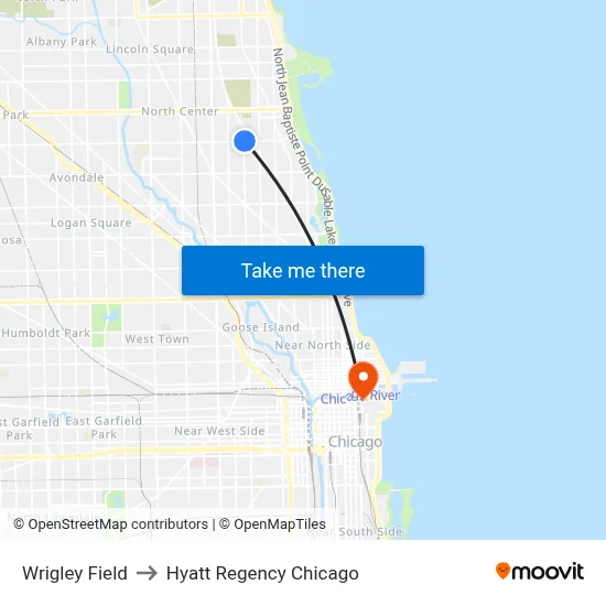 Wrigley Field to Hyatt Regency Chicago map