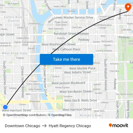 Downtown Chicago to Hyatt Regency Chicago map